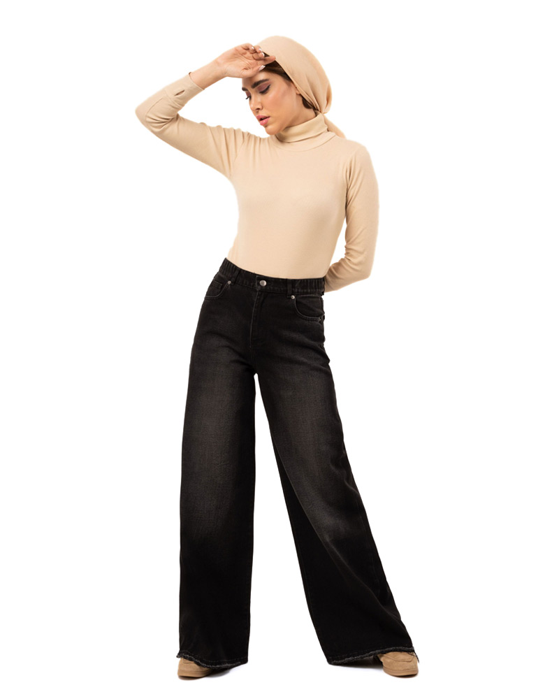 شلوار جین واید لوز کمر ساده مدل ساره